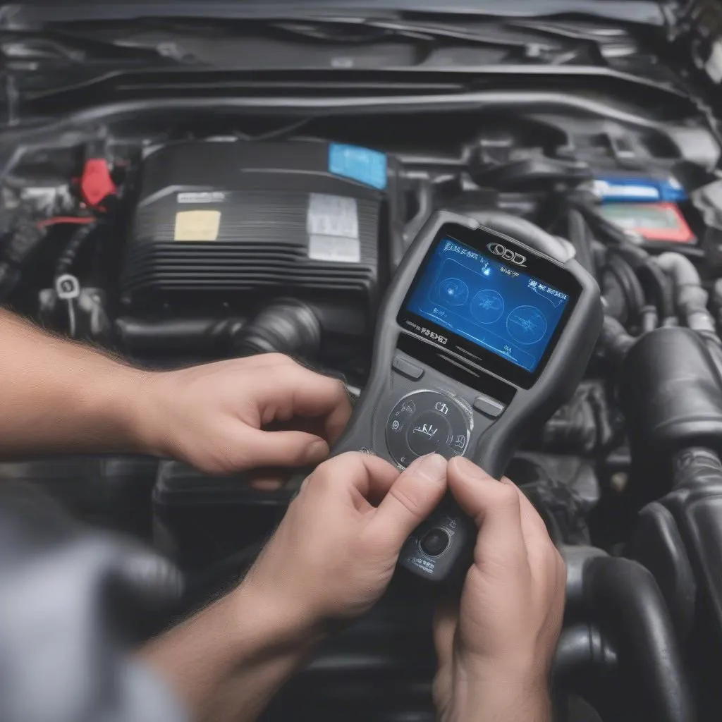 Mechanic Using OBD2 Scan Tool