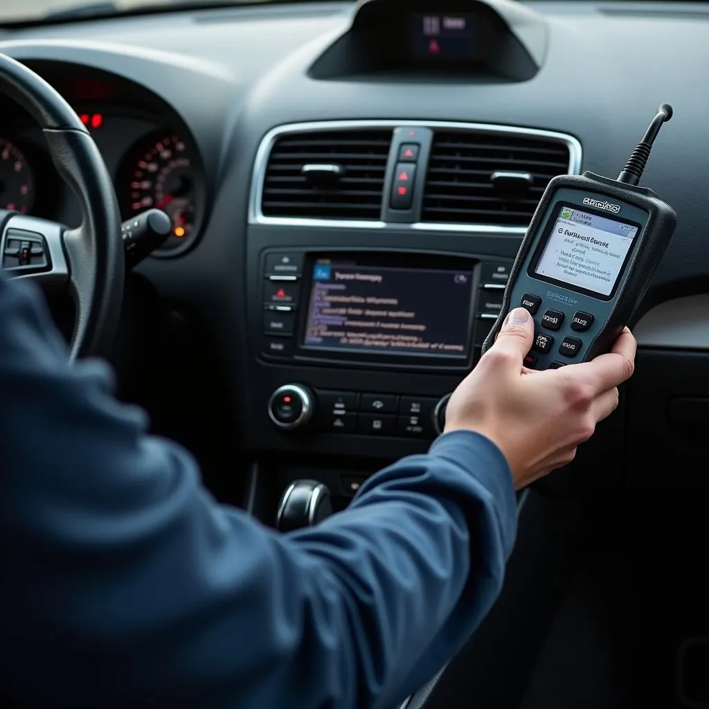 OBD2 scanner connected to a car's OBD2 port