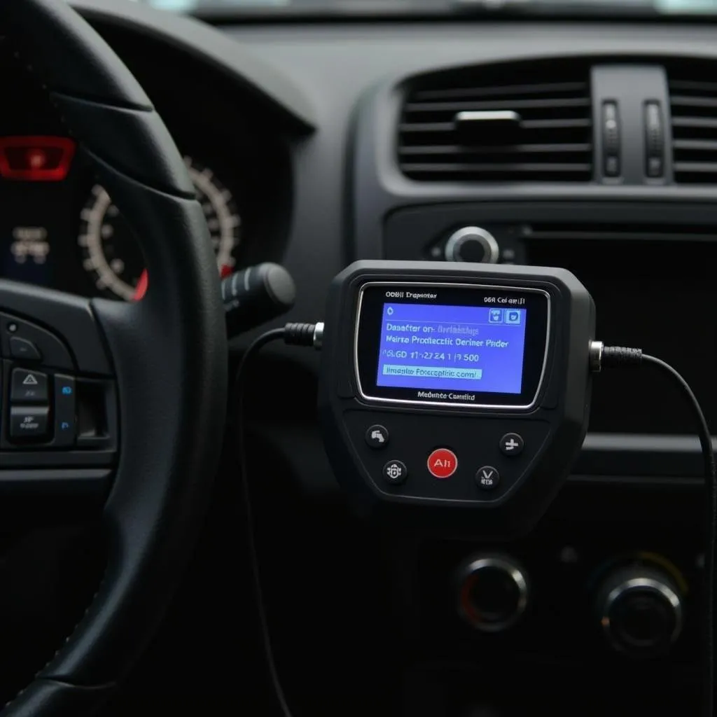 OBD2 scanner connected to a car's OBDII port.