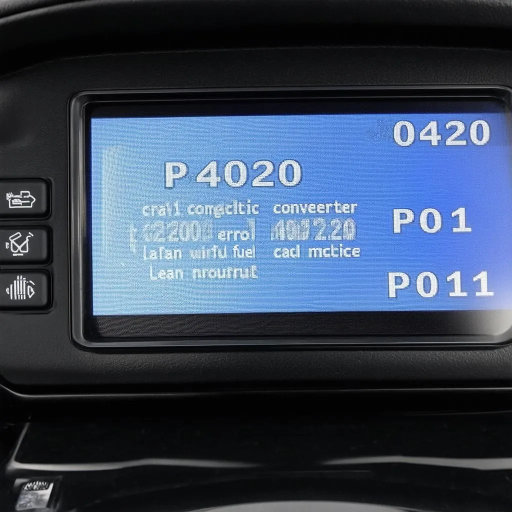 OBD2 scanner screen showing error codes