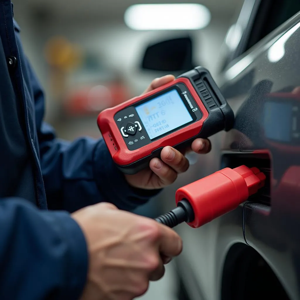 Mechanic using OBD2 scanner