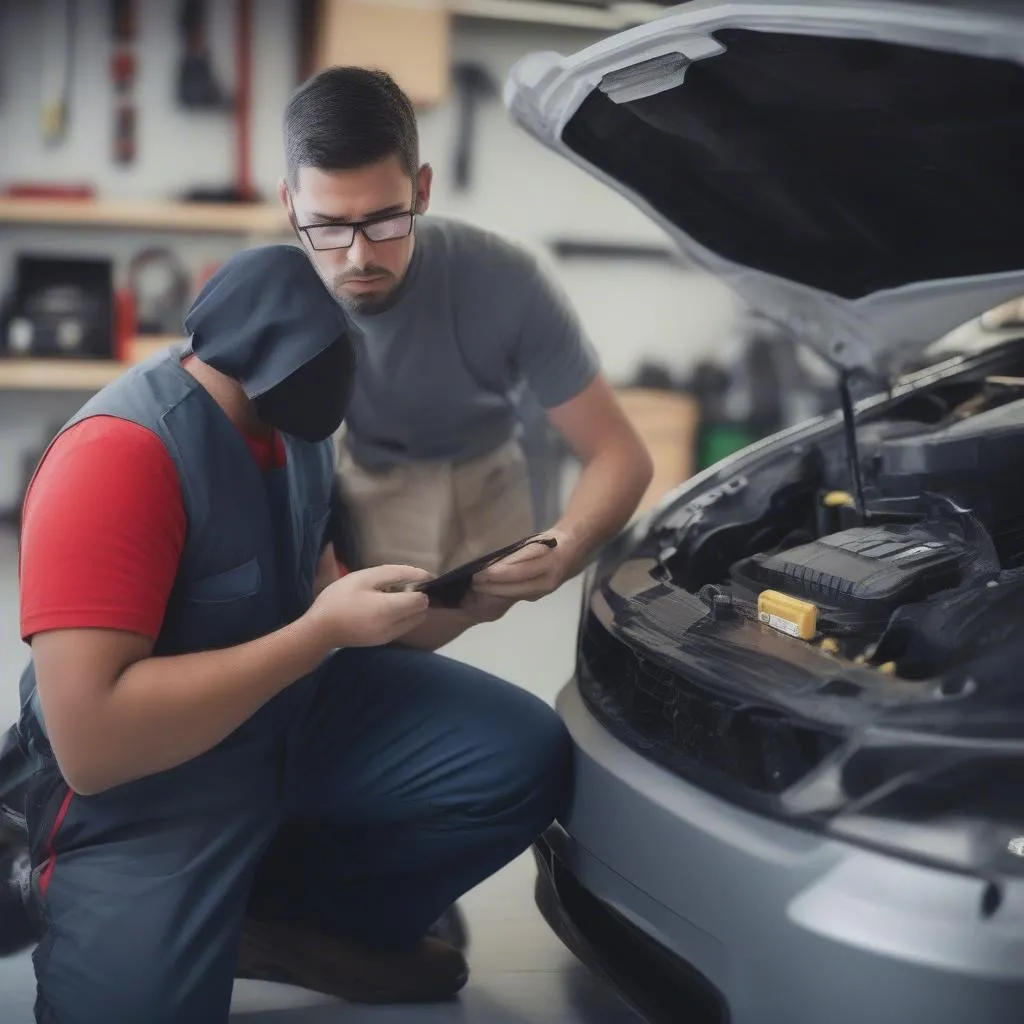 Mechanic using an OBD2 scanner