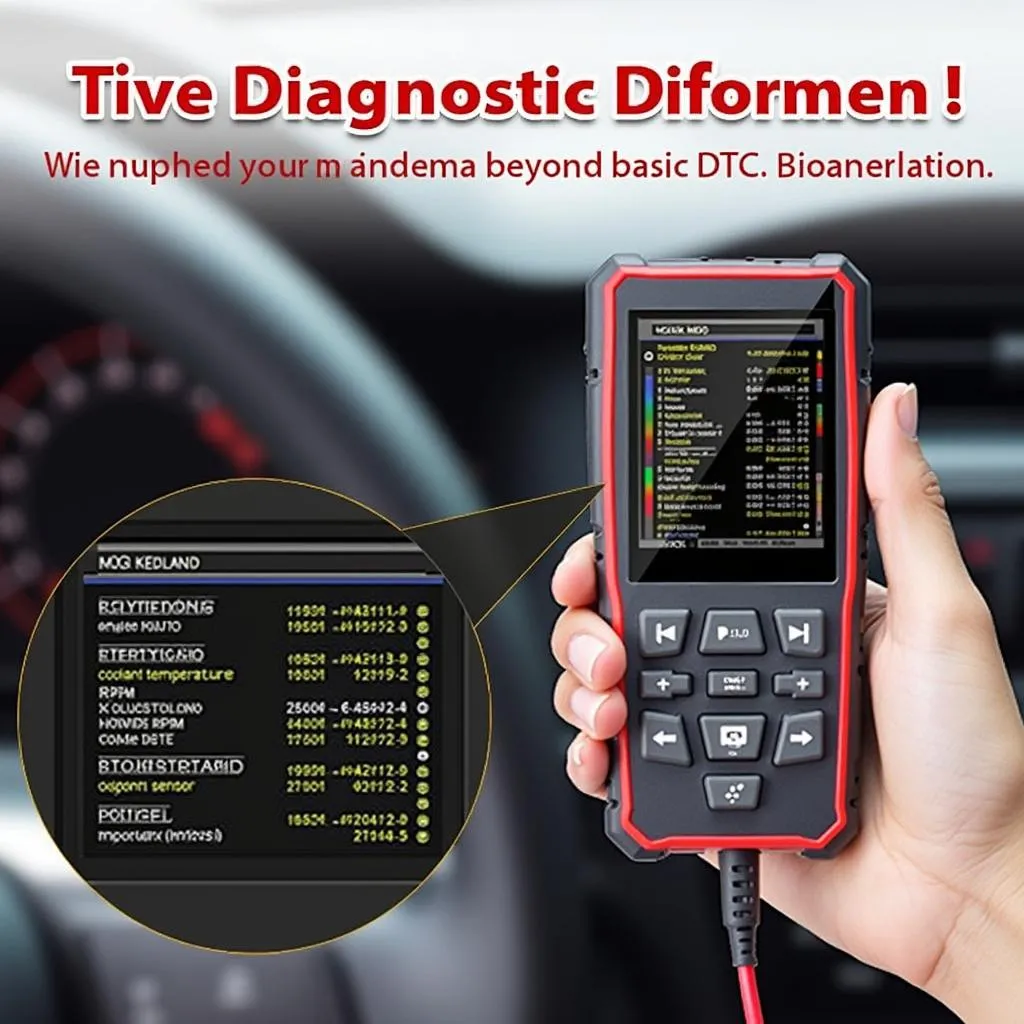 OBD2 scanner displaying live sensor data on screen