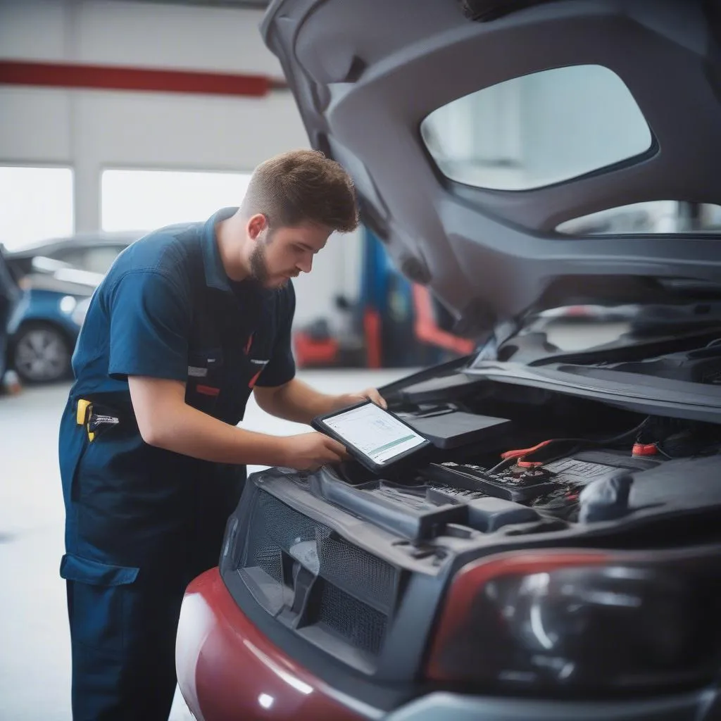 OBD2 Scanner in Mechanic's Hand