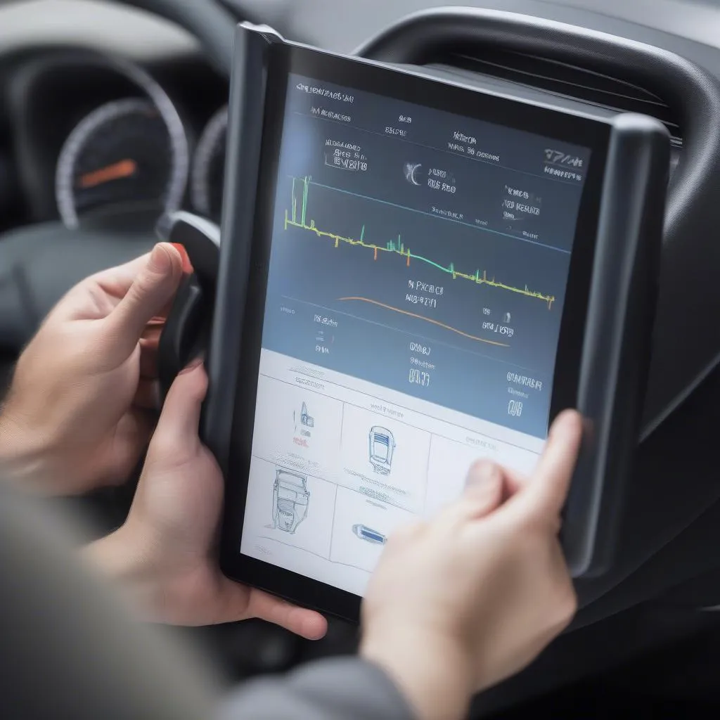 OBD2 tablet connected to car