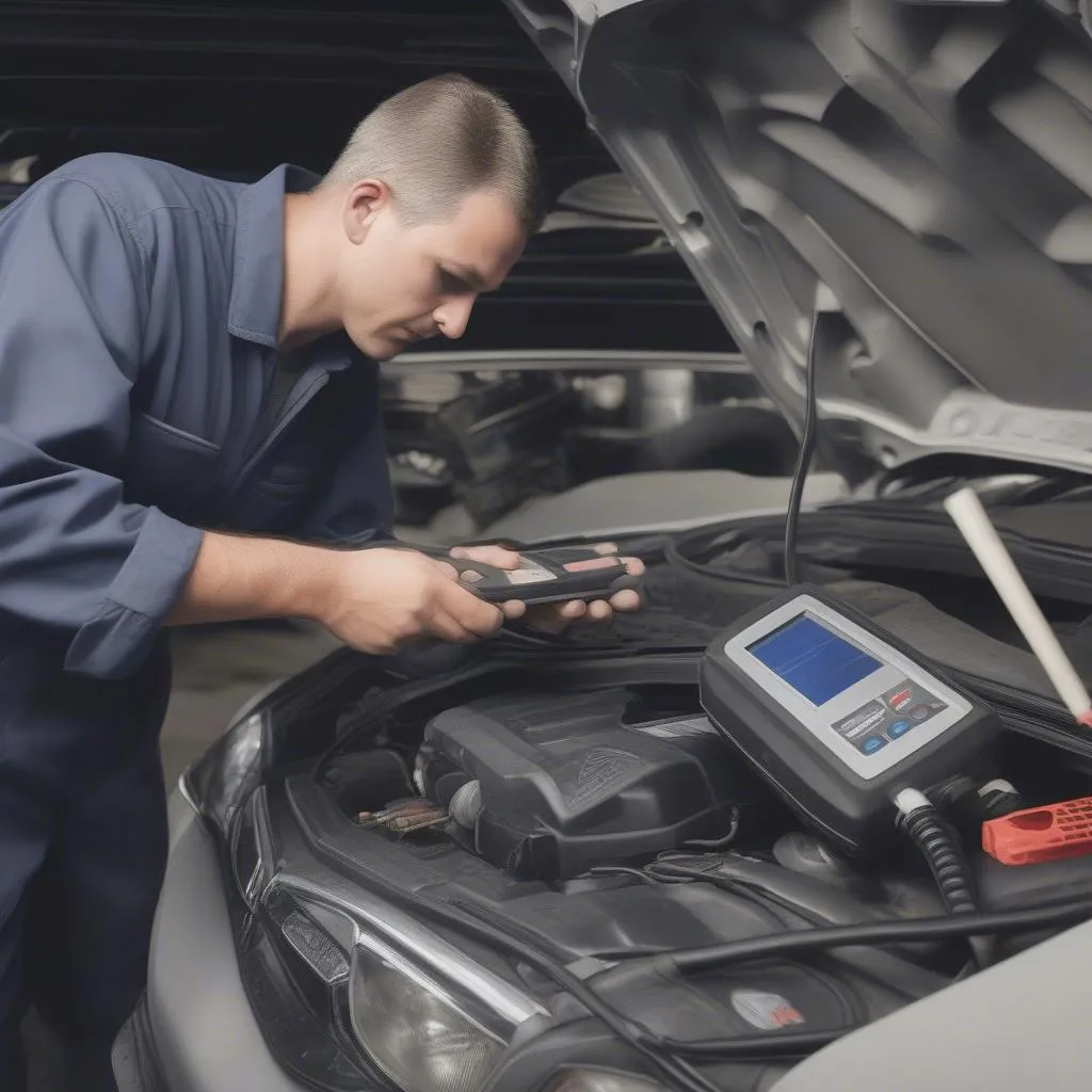 Mechanic using OEM code reader