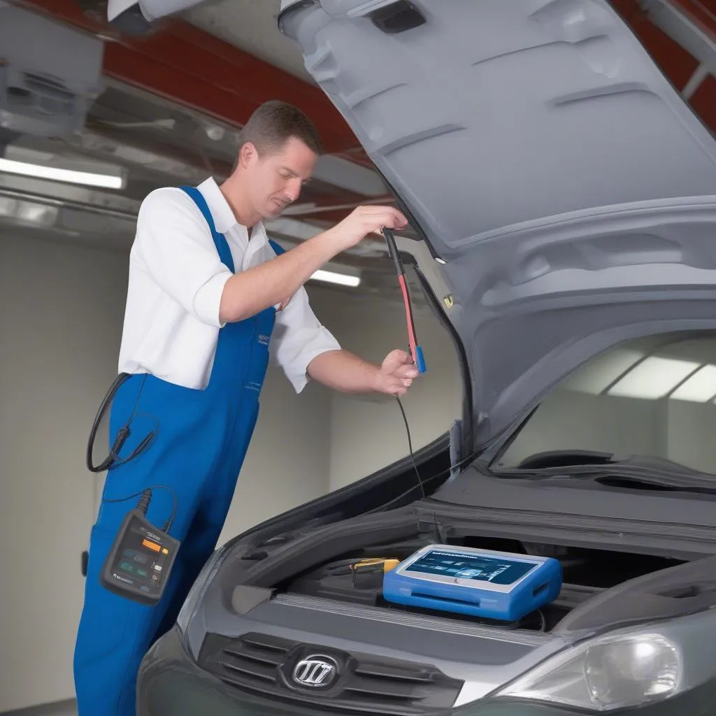 OTC Genisys Touch Scan Tool Model 561301 being used to diagnose a European car