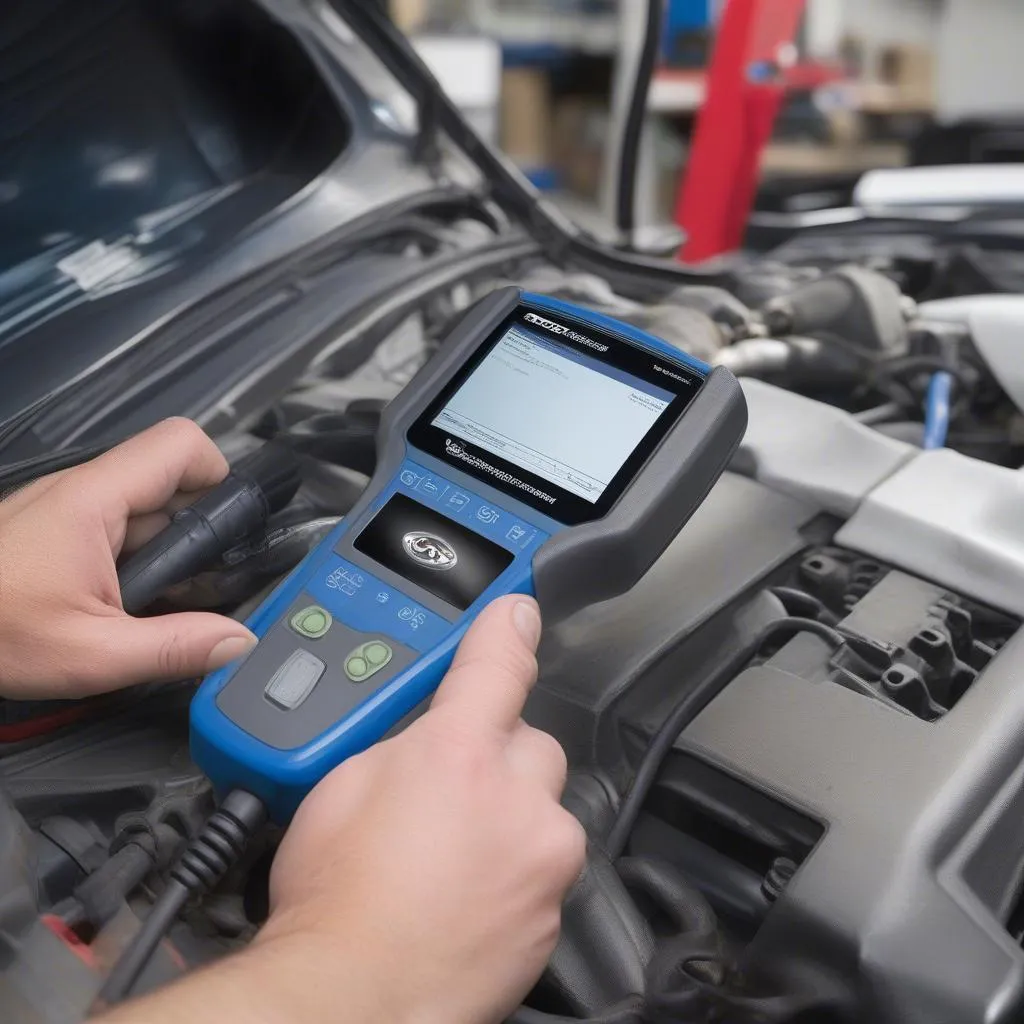 OTC Scan Tool 3211 used for diagnosing a European car in a workshop