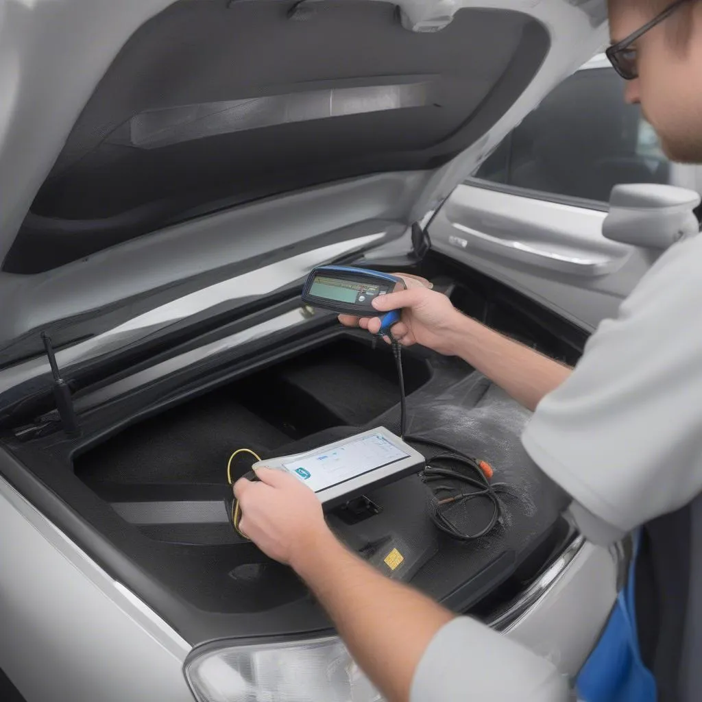 Palms Car Wash Brodie using a diagnostic tool to troubleshoot a European car