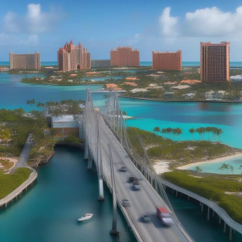 Driving car Paradise Island, Bahamas