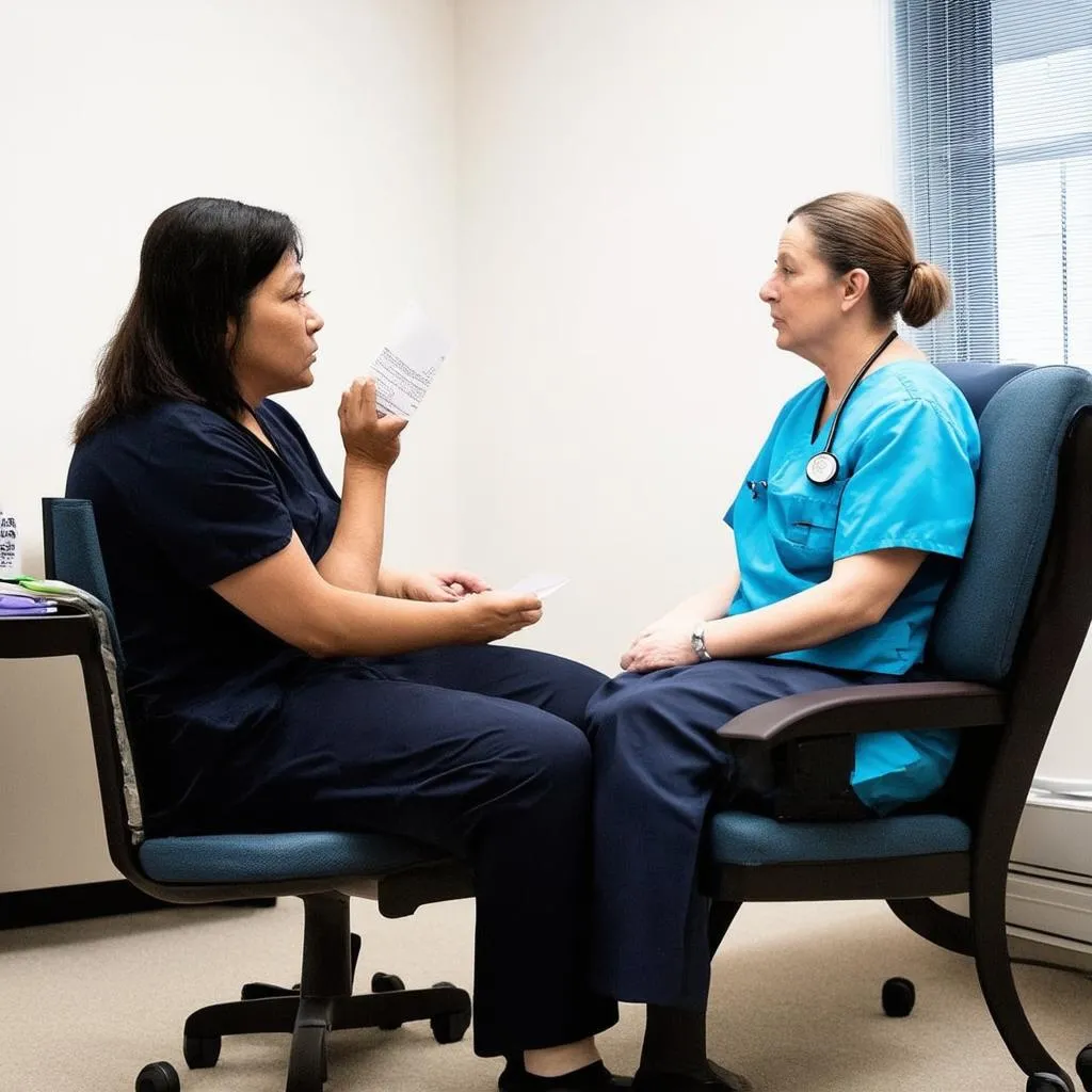 Nurse communicating with a patient