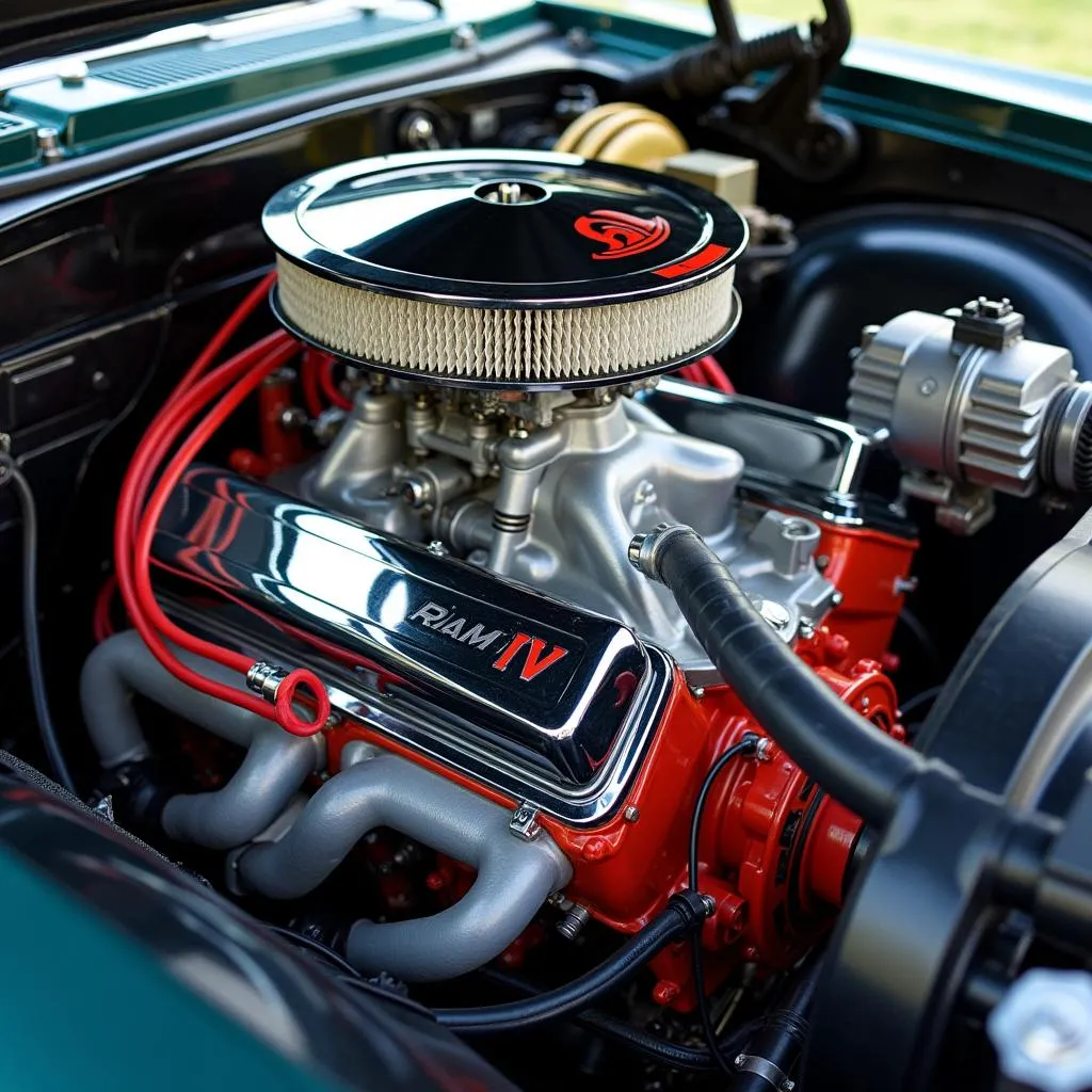 Close-up view of a Pontiac The Judge engine