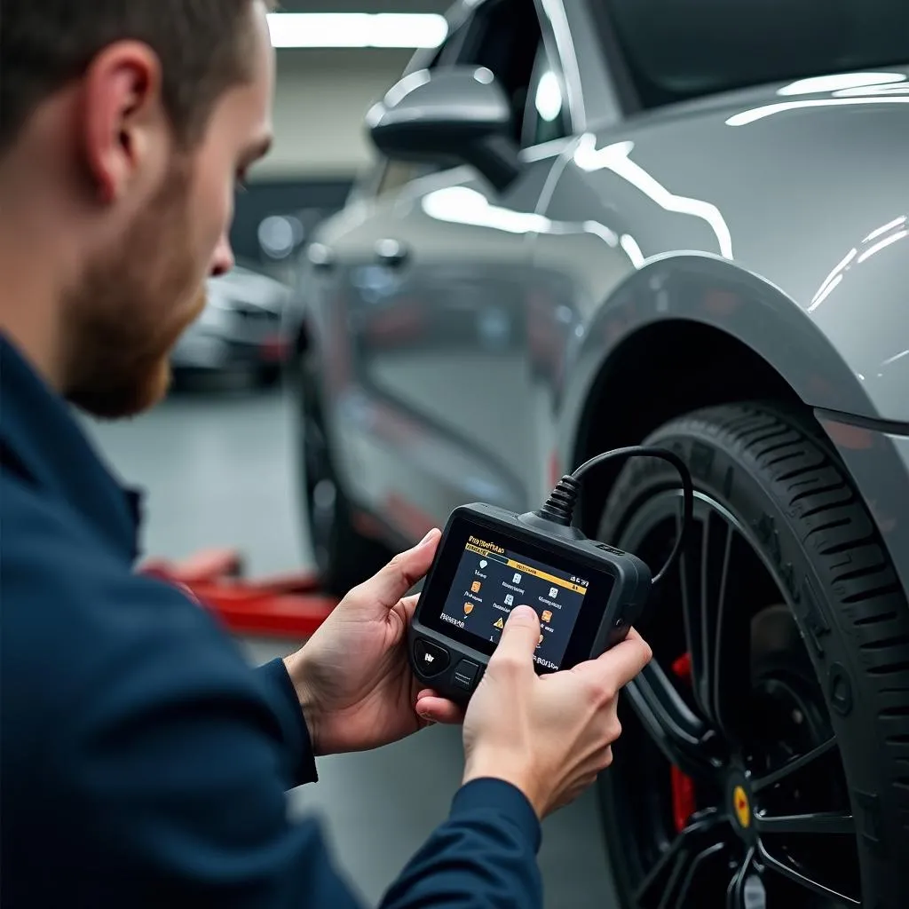 Porsche Mechanic Using OBD2 Scanner