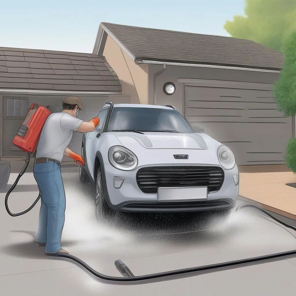 Pressure washer cleaning a car with a 40-degree nozzle