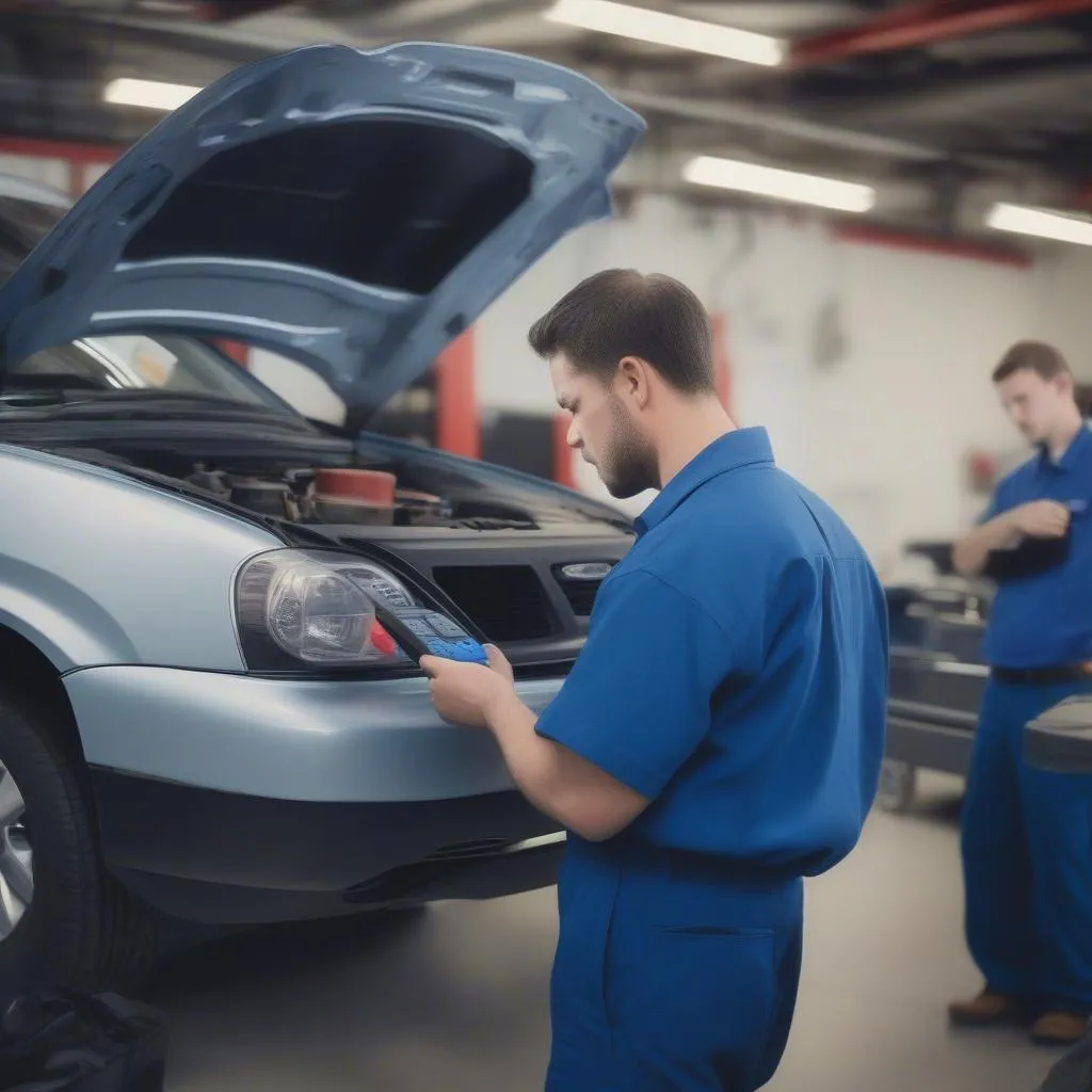 Mechanic using a professional auto scan tool