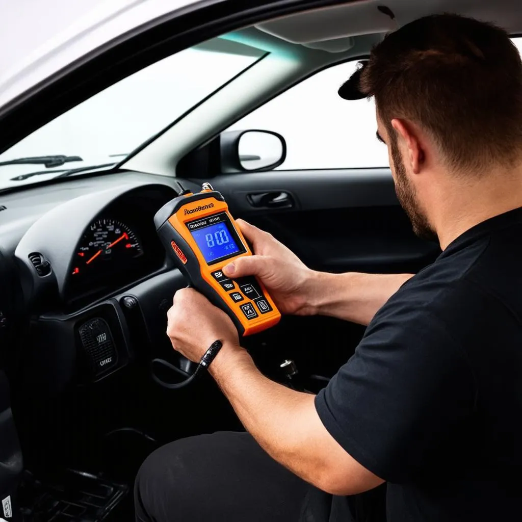 Professional Mechanic Using Diagnostic Tool