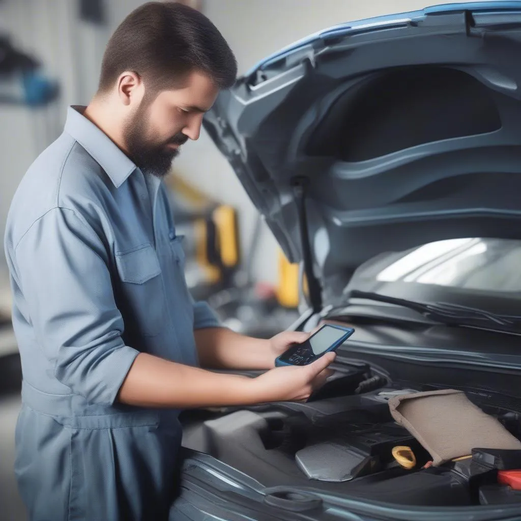 A mechanic using a professional scan tool