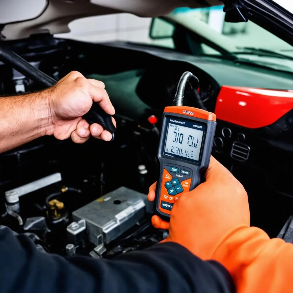 Professional Mechanic Using Diagnostic Tool