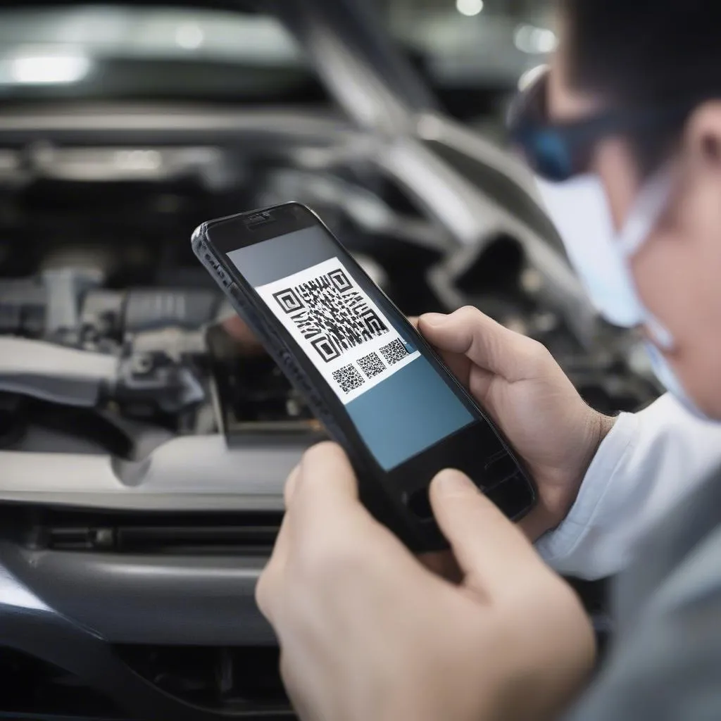 Scanning-a-qr-code-on-a-car-part