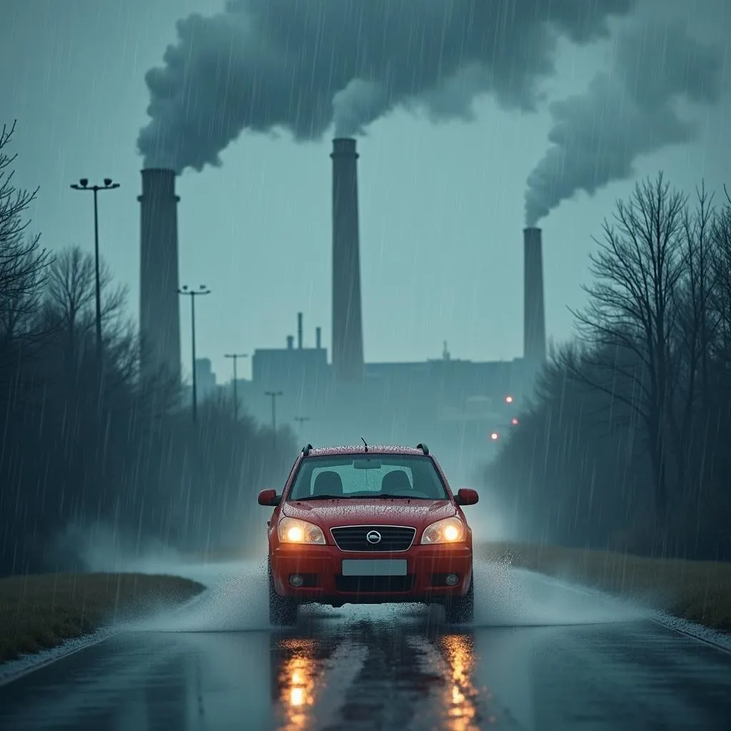 Rainstorm and car pollutants