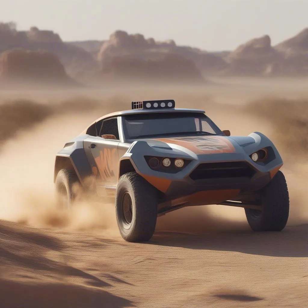 Rally fighter car in a desert