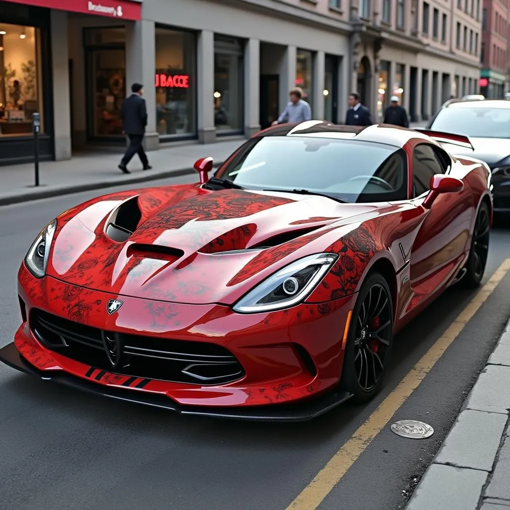 Red sports car with custom car tattoo 