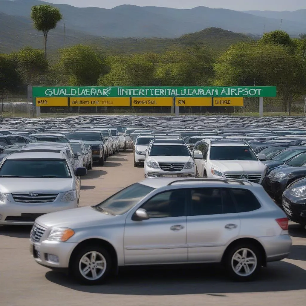 Rental cars parked in a row at the Guadalajara Airport