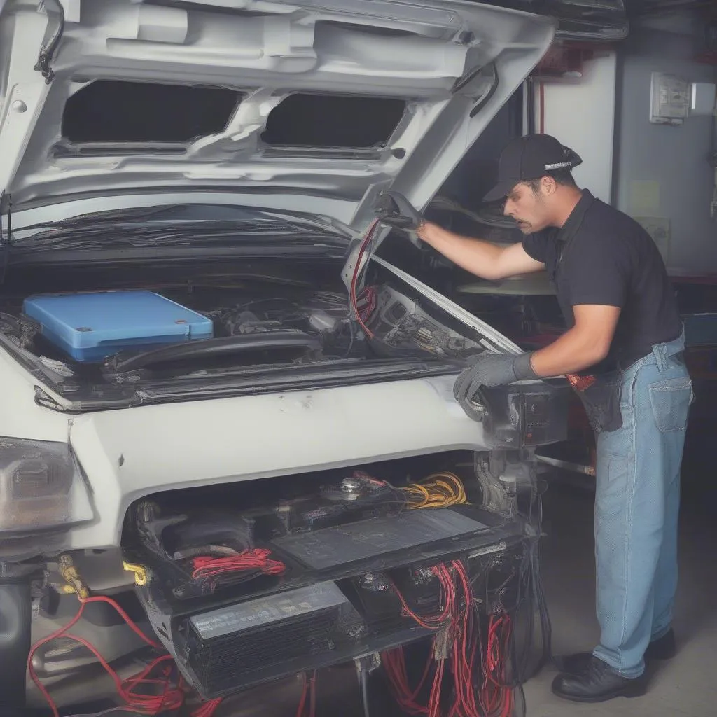 mechanic using reprogramming tool