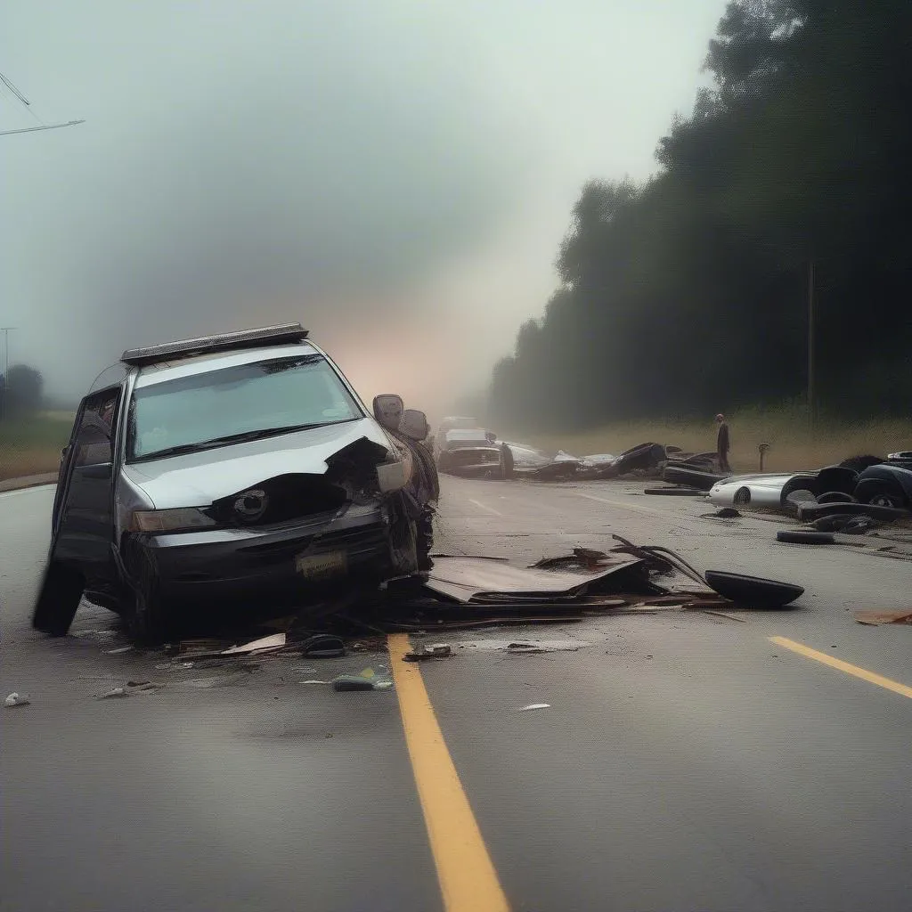 Car accident on a road