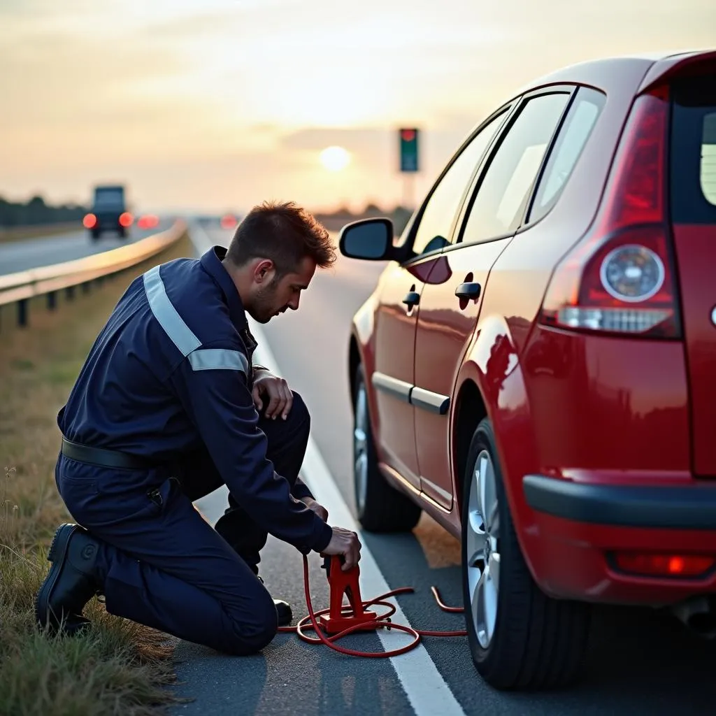 Roadside assistance providing a jump start service