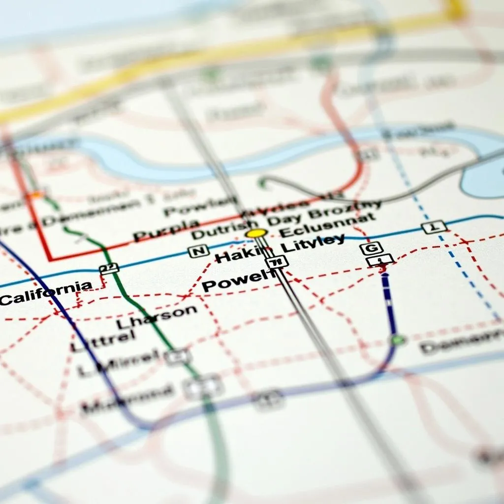 Map showing the different San Francisco cable car lines