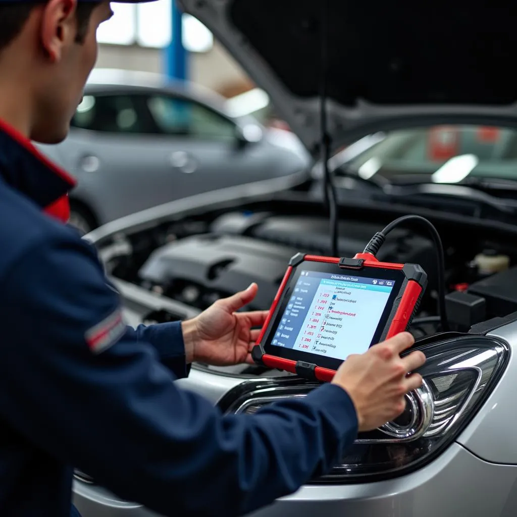 Mechanic using a scan disk system tool