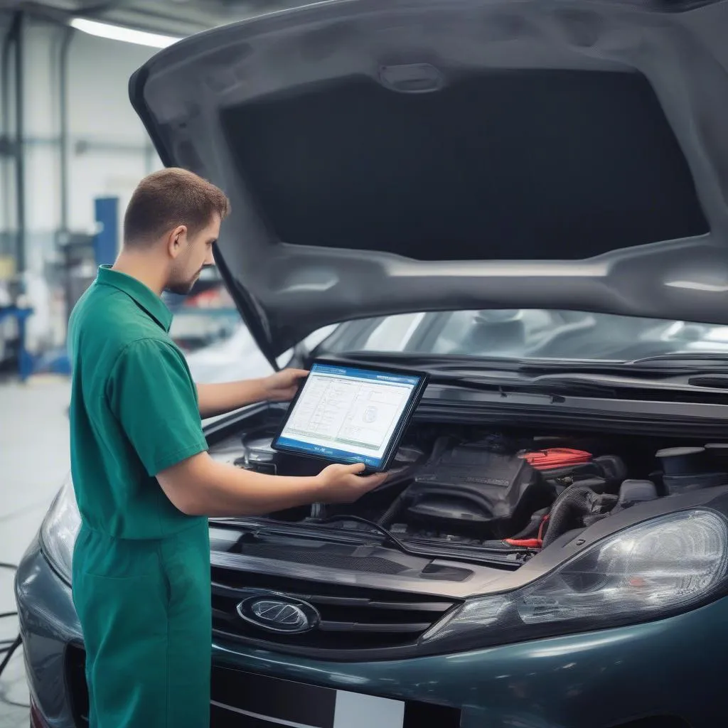 Automotive scan tool connected to a car's OBD port