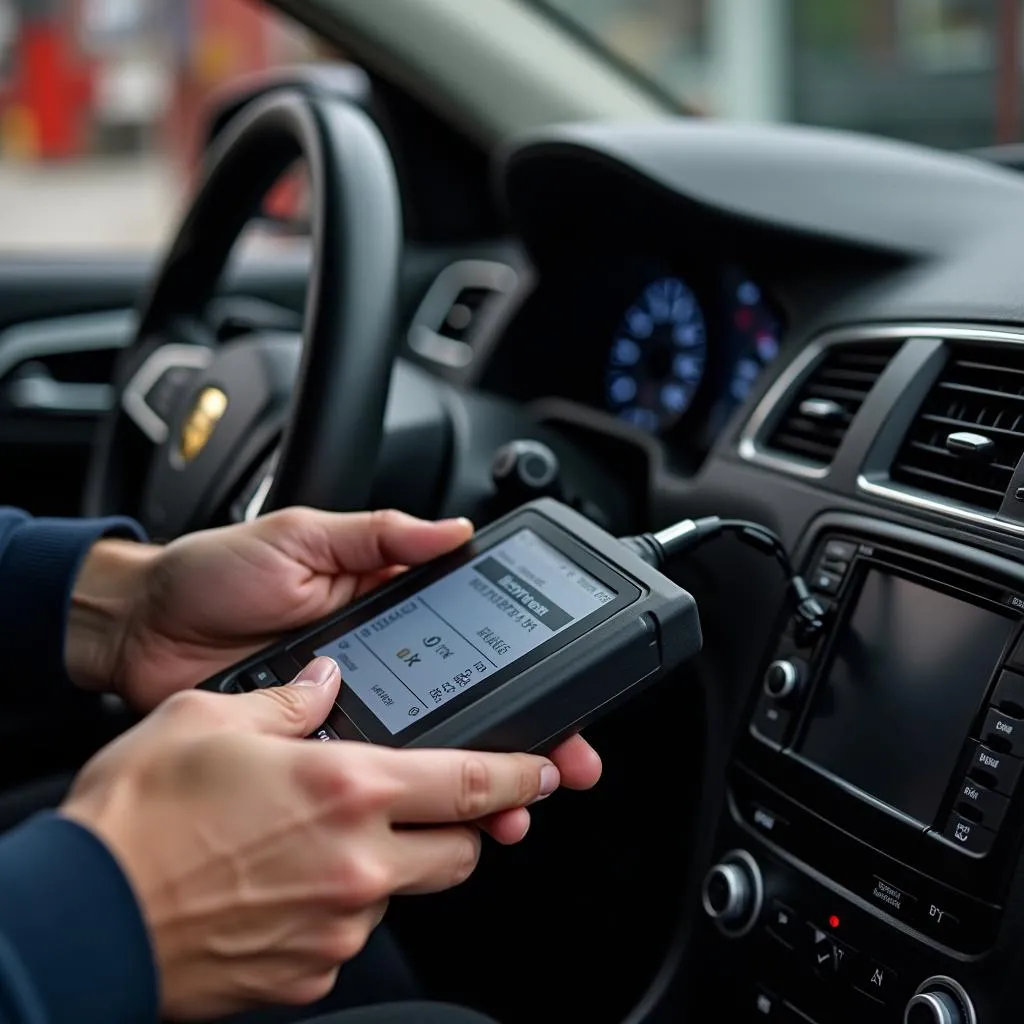 Car diagnostic with scan tool connected to OBD2 port