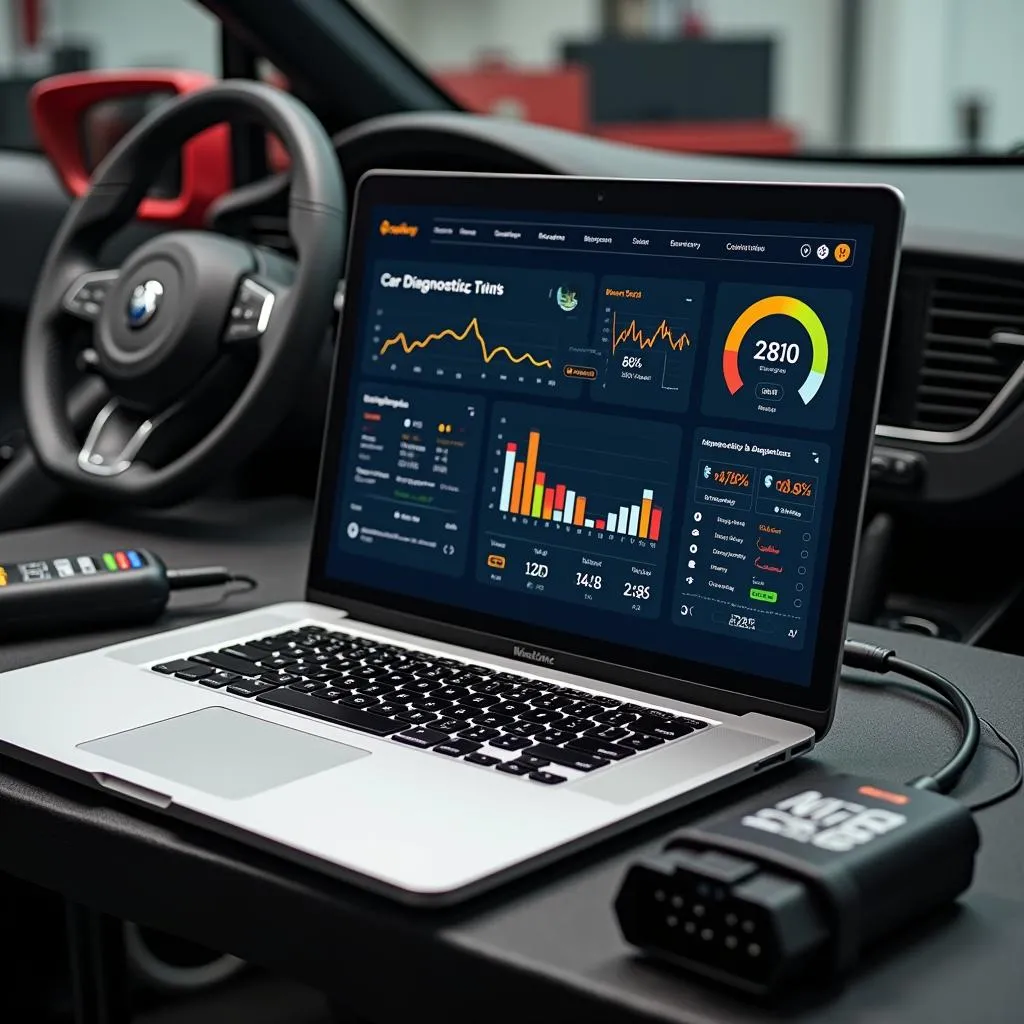 Macbook displaying car diagnostics with scan tool