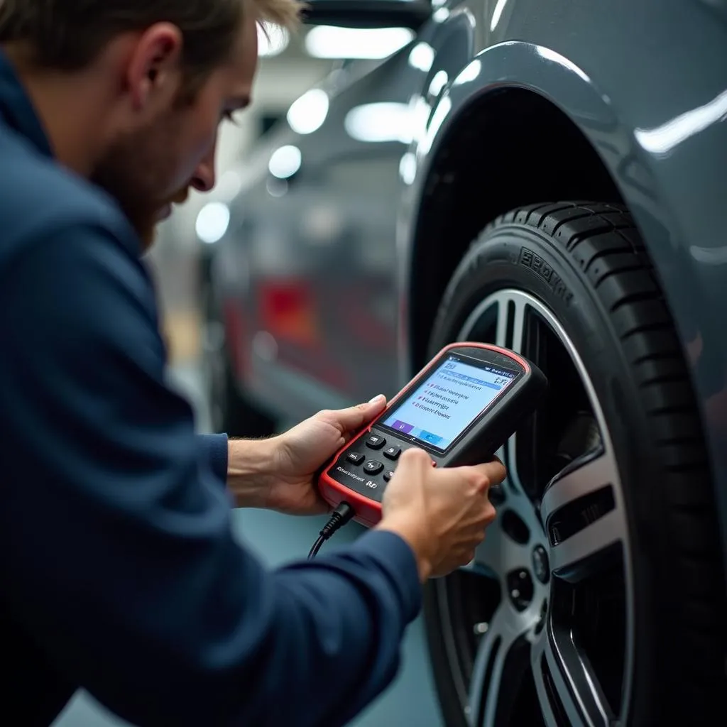 Mechanic using a scan tool to diagnose a misfire