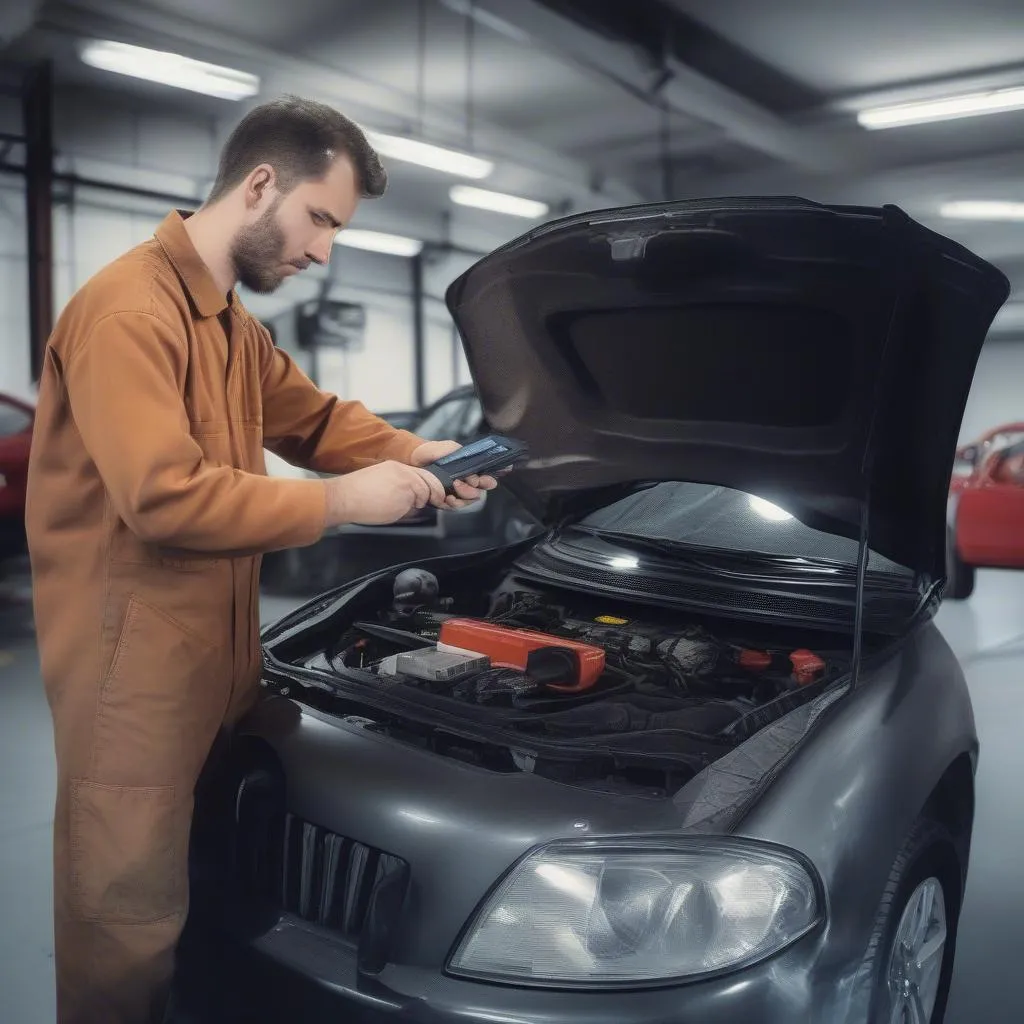 Mechanic using bi-directional scan tool