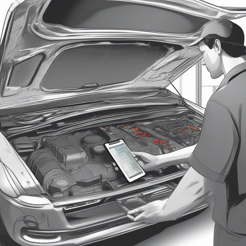 Mechanic using scan tool