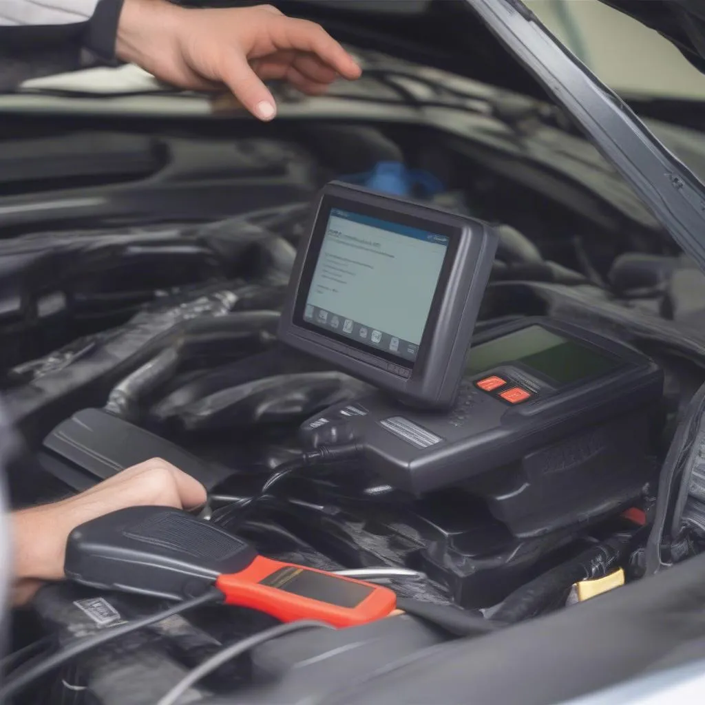 Scan tool being used on a European car