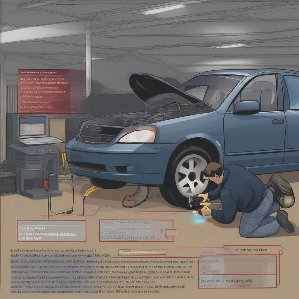 Mechanic using scan vulnerability tool to diagnose car issue