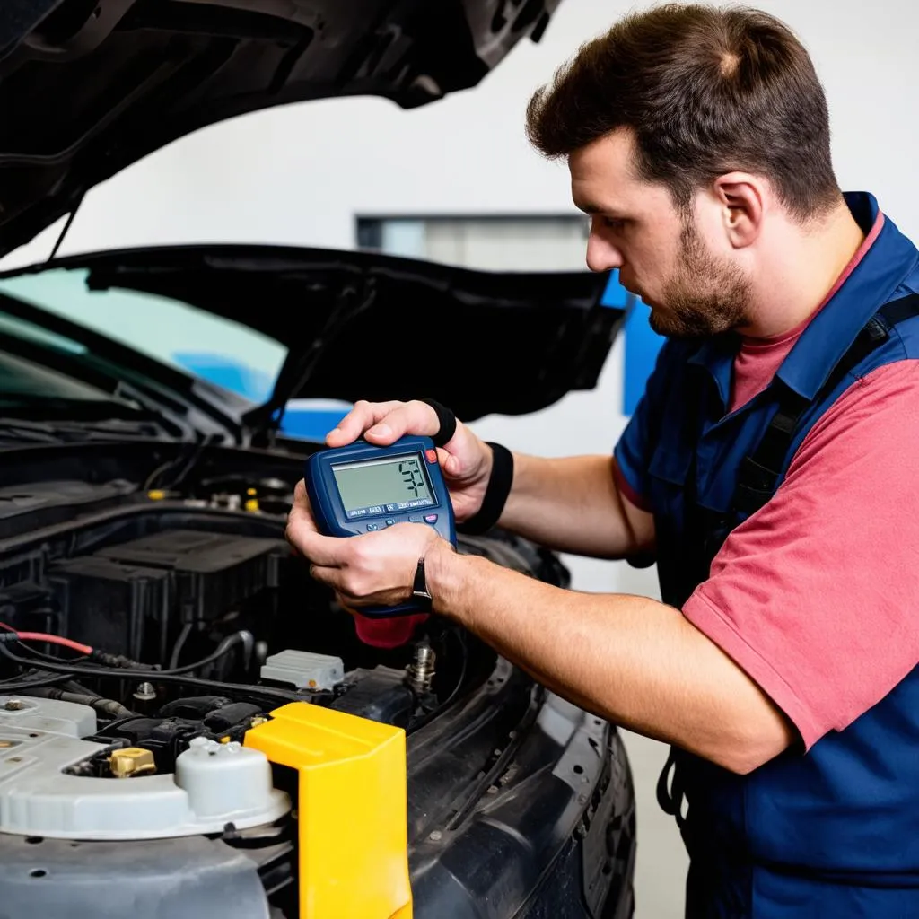 Car Mechanic Using a Diagnostic Scanner