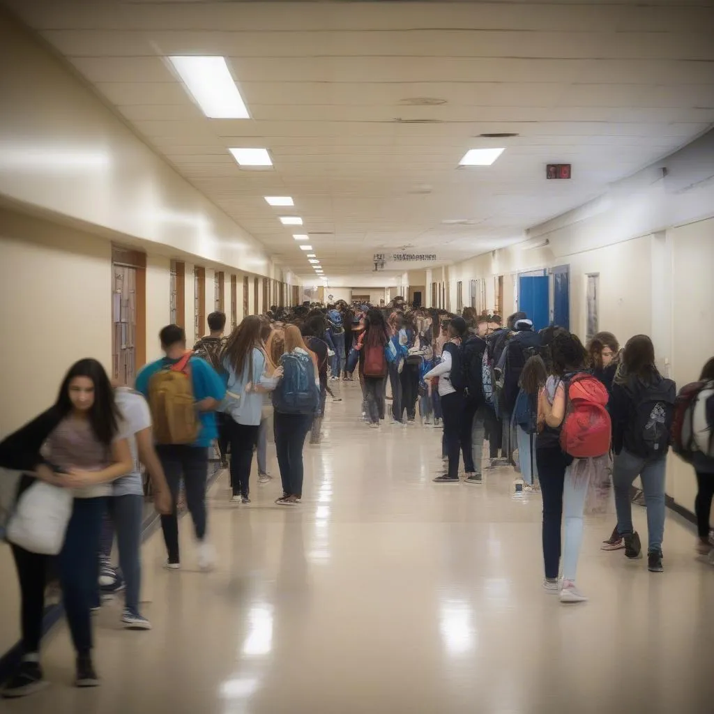 Busy School Hallway