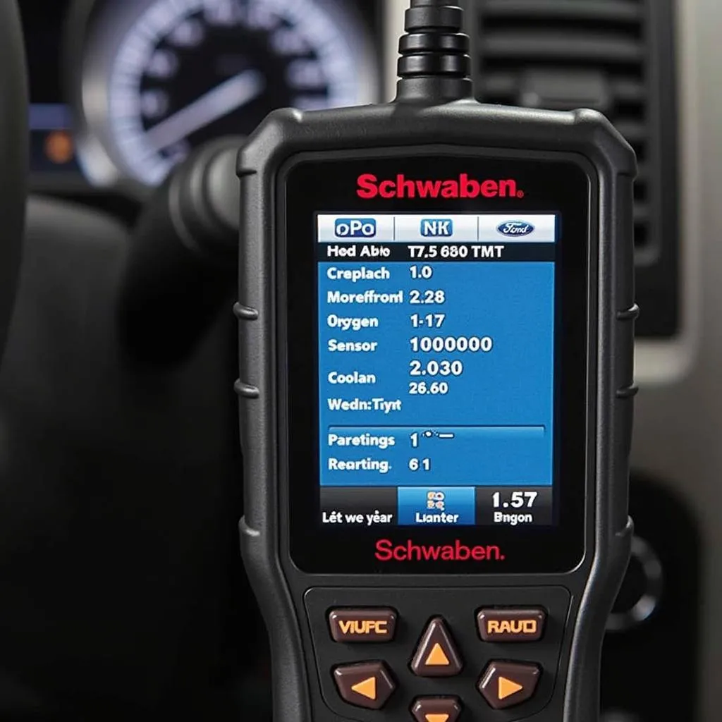 Schwaben scan tool displaying diagnostic data from a Ford dashboard