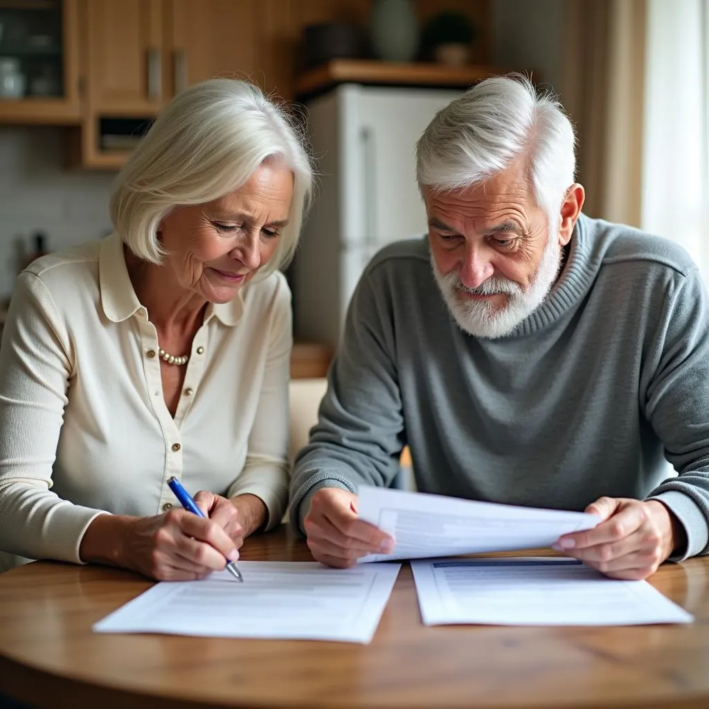 Senior couple reviewing Medicare Advantage plan documents