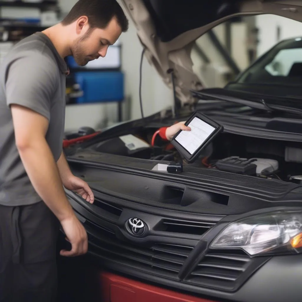 Mechanic examining a Toyota Sienna