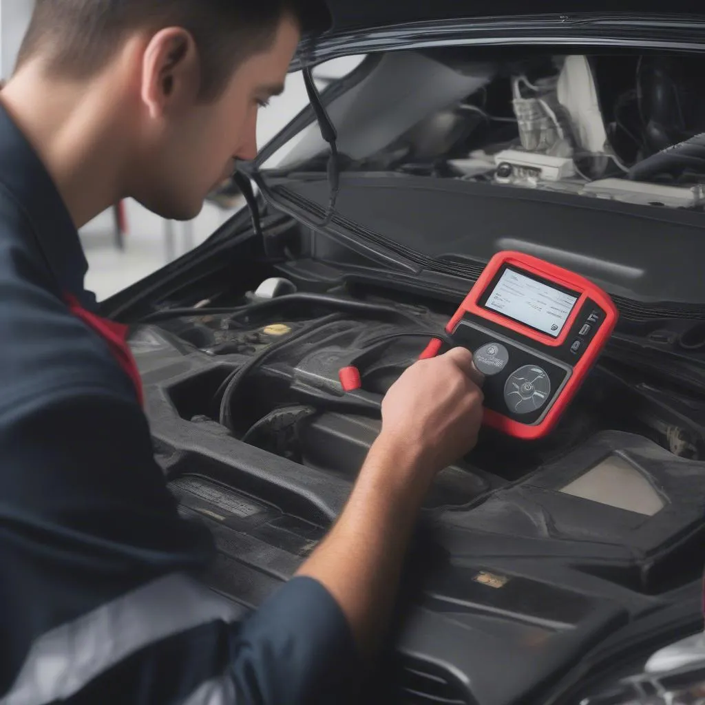 Mechanic Using a SIR Scan Tool