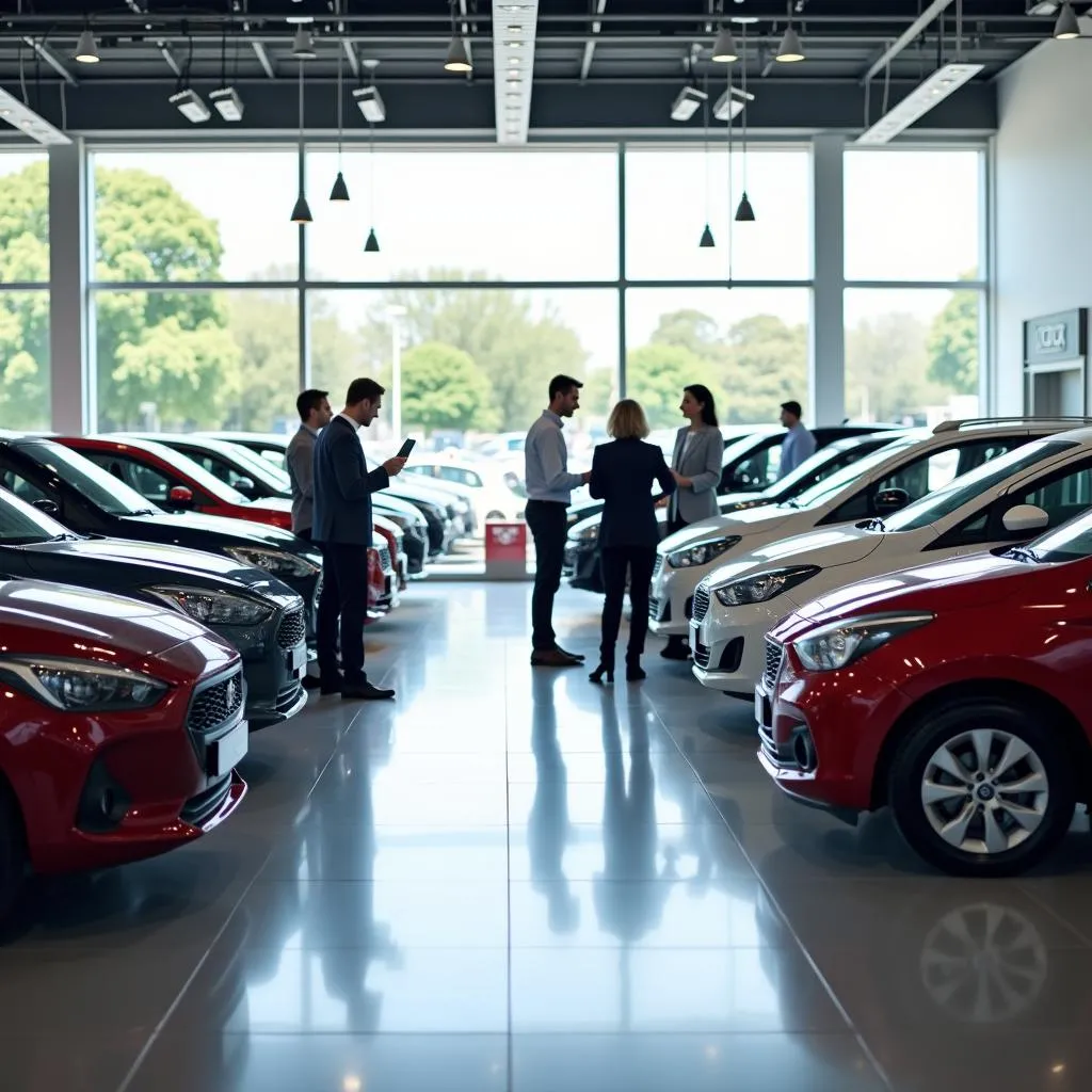 Modern and spacious small car dealership showroom