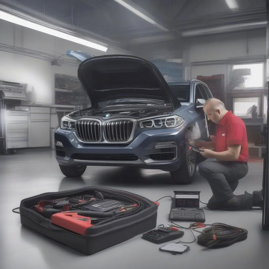 Snap-on scan tool being used to diagnose a European car