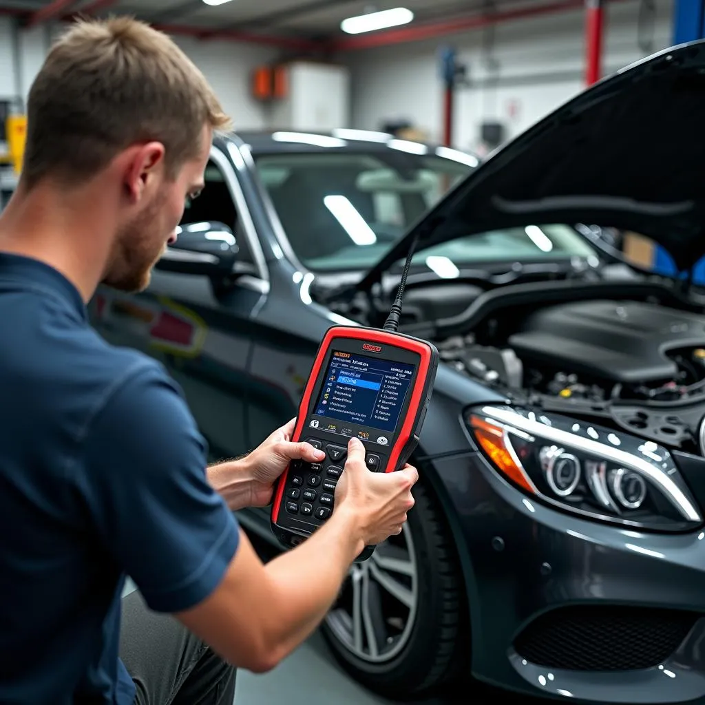 Mechanic using Snap-on scan tool