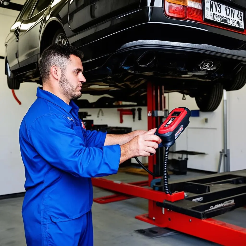 Mechanic using a Snap-on scanner